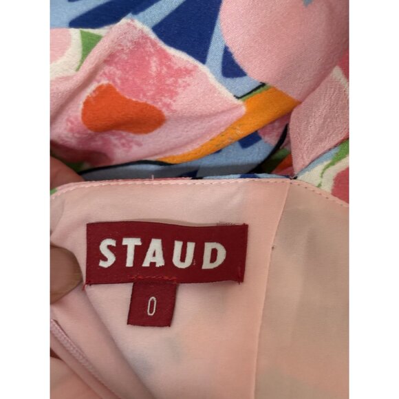 NWT Staud Chiquita Dress 0 Flutter Peach Pink Pleated Floral Fit & Flare NEW - Picture 6 of 7